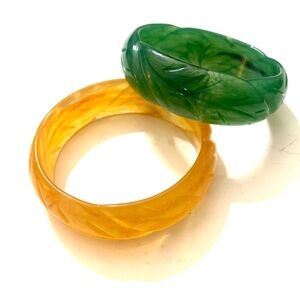 BAKELITE Carved Bangles, Honey and Jade